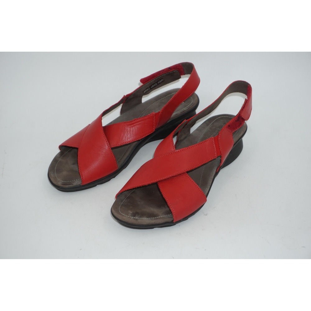 Mephisto Sandals Womens Size 8 Red Leather Slingback Wedge Comfort Shoes 38